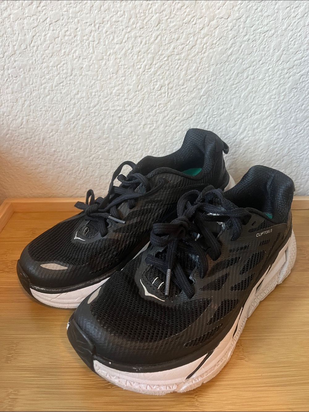 Hoka One One Women's Clifton 3 Black Athletic Running Shoes with White Sole
